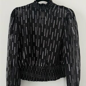 Express Black Sheer Long-Sleeve Sequin Blouse